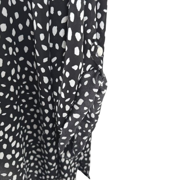 Catherines Top Shirt Blouse 3X Button Front Black White Print Tab Sleeve TP-3613 - Picture 5 of 10